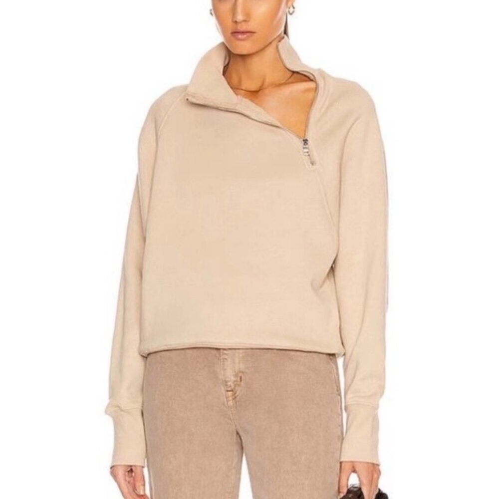 Marissa Webb‎ So Uptight French Terry Zip Neck Pullover Sweatshirt Sand Tan Med